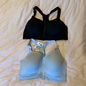 PINK Victoria's Secret Front-Zip Sports Bras in Black and Shimmer Blue